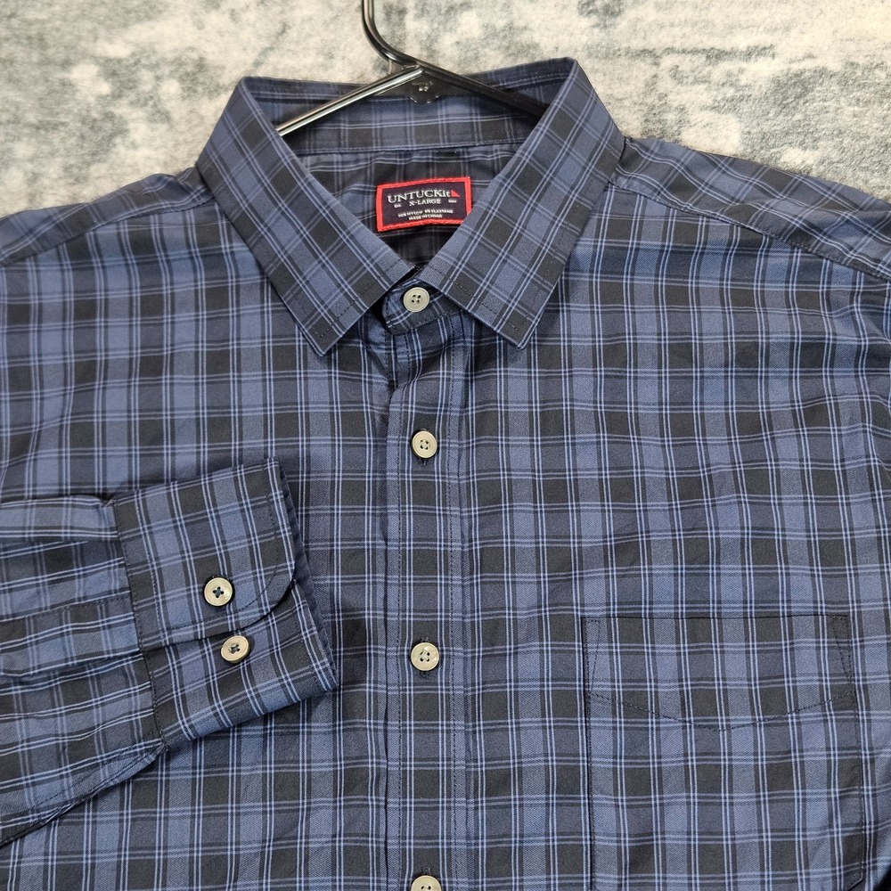 UNTUCKit Beresan Men's XL Blue Performance Plaid Button Shirt Long Sleeve